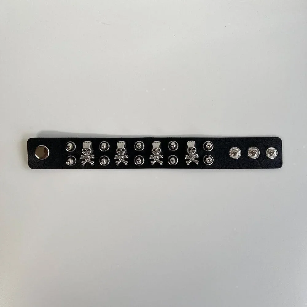 y2k 2000s skeleton spiked grunge punk black studded bracelet